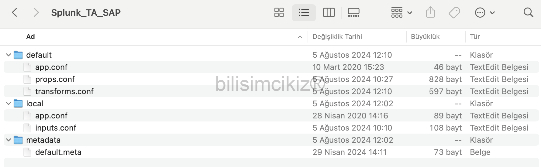 Splunk_TA_App Klasör Ekram Görüntüsü