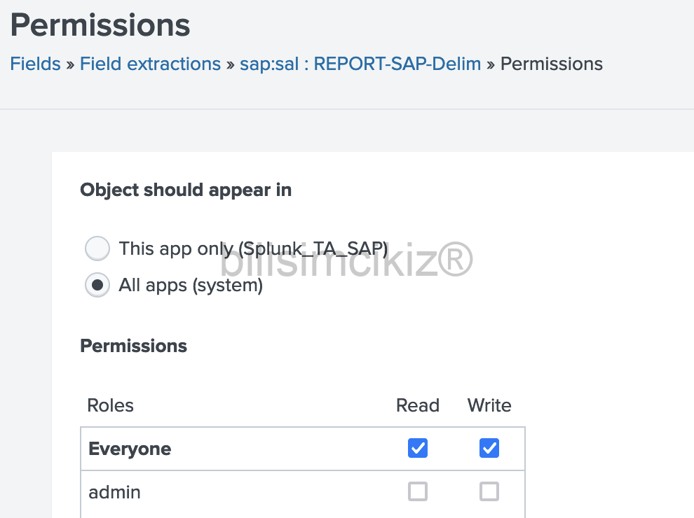 Splunk App Permissions Ekran Görüntüsü